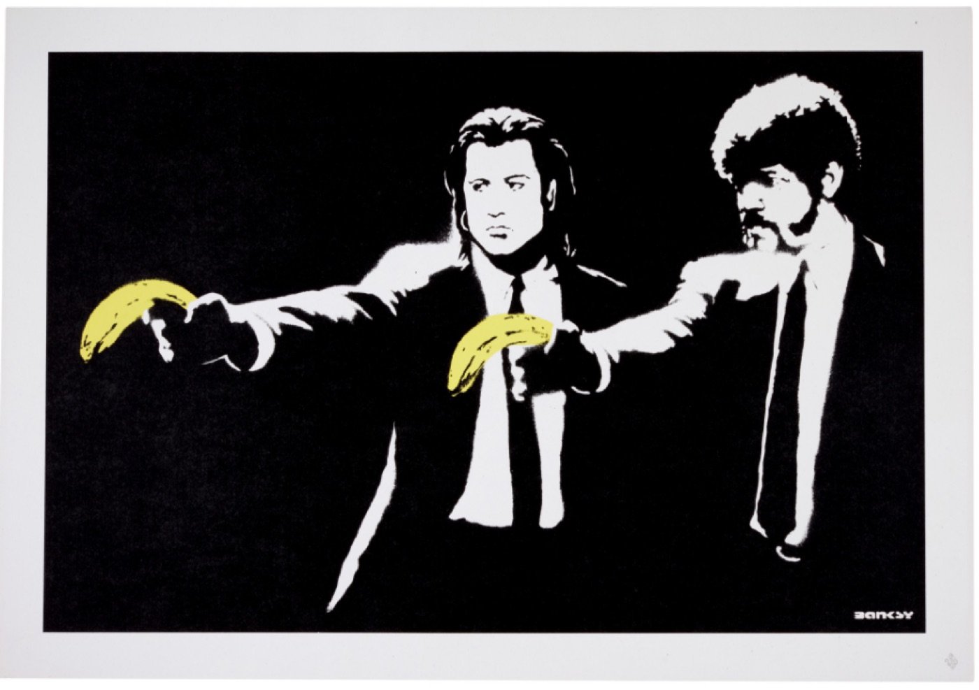 Banksy’s Pulp Fiction screenprint depicting two figures holding bananas in place of guns